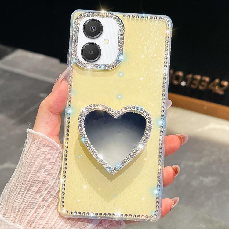 For Samsung Galaxy A07 5G Diamond Glitter Mirror Heart Holder Phone Case