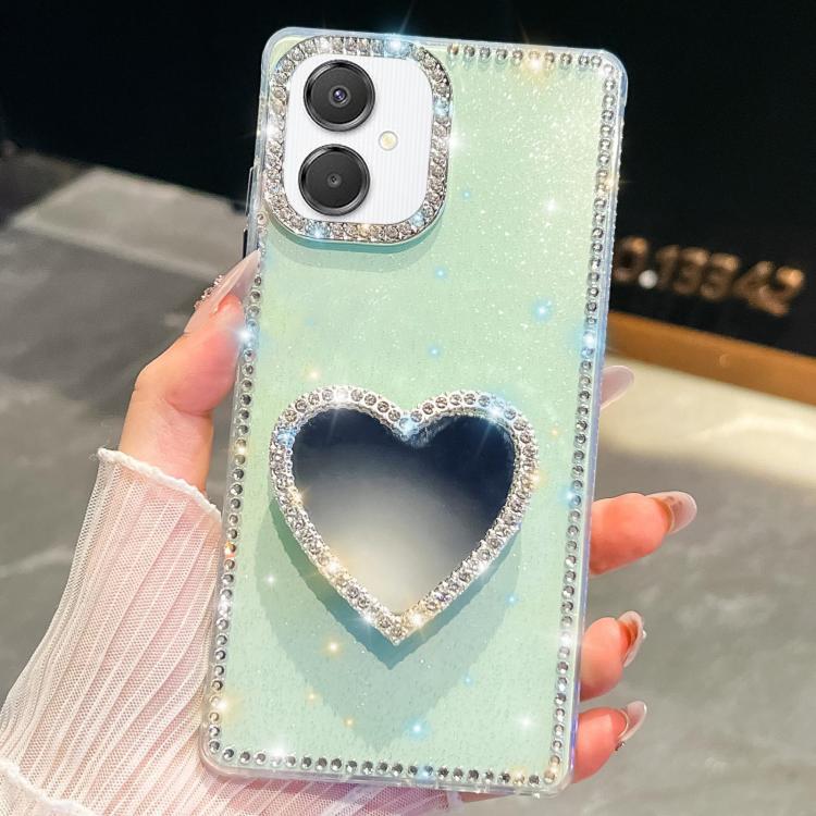 For Samsung Galaxy A07 5G Diamond Glitter Mirror Heart Holder Phone Case