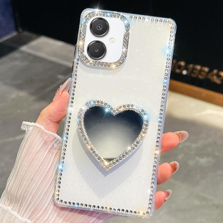 For Samsung Galaxy A07 5G Diamond Glitter Mirror Heart Holder Phone Case