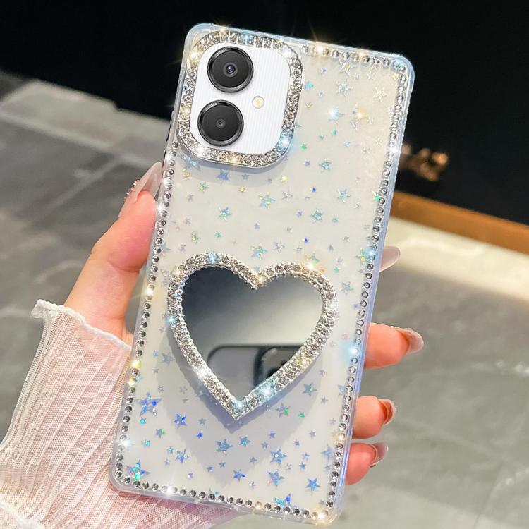 For Samsung Galaxy A07 5G Diamond Glitter Mirror Heart Holder Phone Case