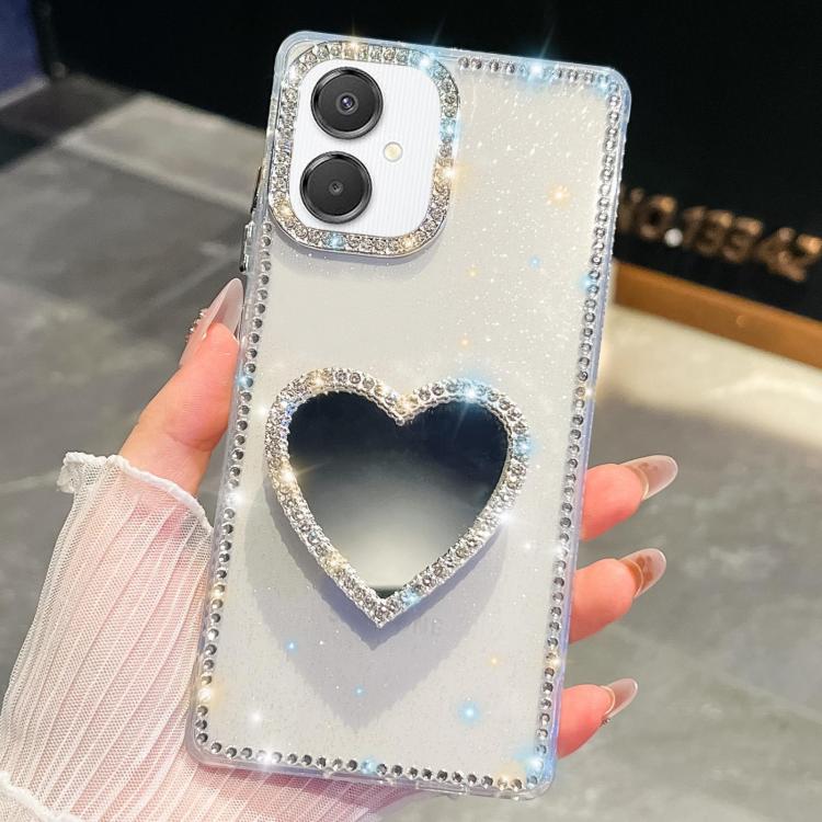 For Samsung Galaxy A07 5G Diamond Glitter Mirror Heart Holder Phone Case