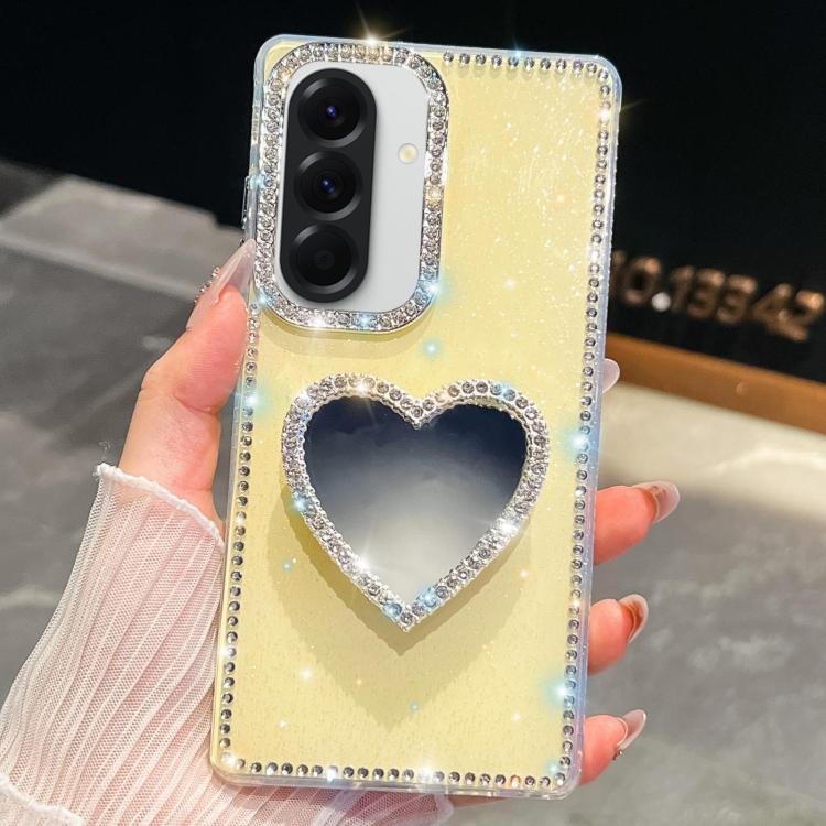 For Samsung Galaxy A17 5G Diamond Glitter Mirror Heart Holder Phone Case
