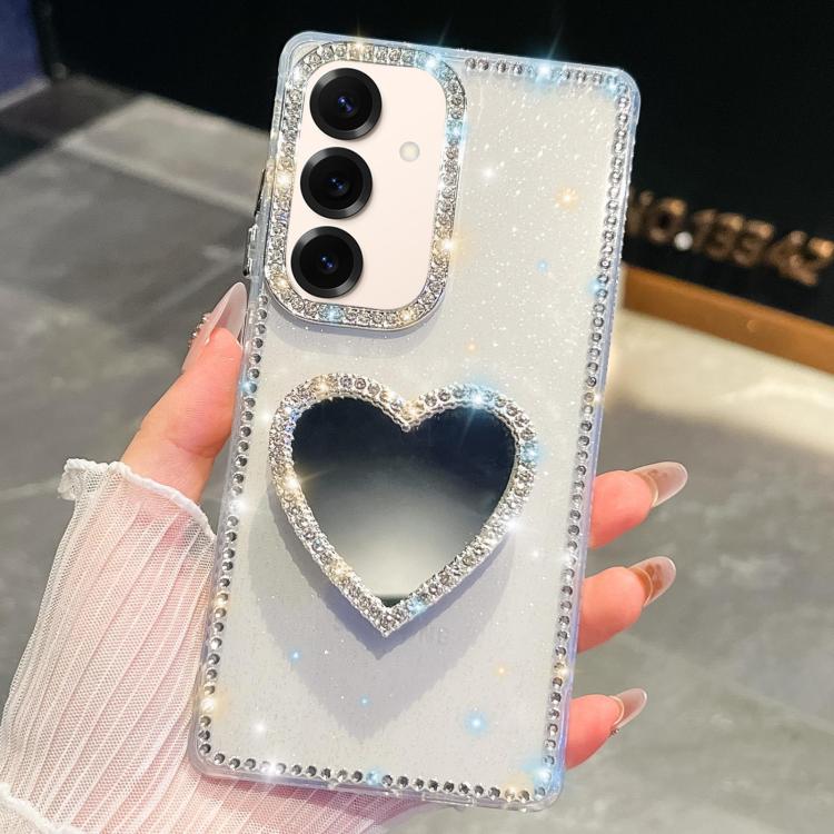 For Samsung Galaxy S26+ 5G Diamond Glitter Mirror Heart Holder Phone Case