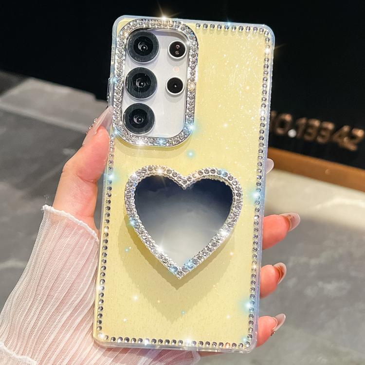 For Samsung Galaxy S26 Ultra 5G Diamond Glitter Mirror Heart Holder Phone Case