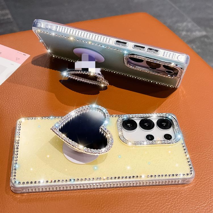 For Samsung Galaxy A56 5G Diamond Glitter Mirror Heart Holder Phone Case