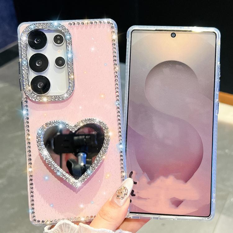 For Samsung Galaxy A26 5G Diamond Glitter Mirror Heart Holder Phone Case