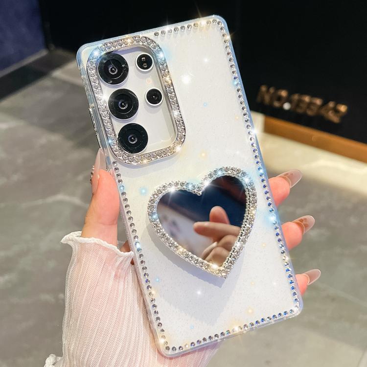 For Samsung Galaxy A26 5G Diamond Glitter Mirror Heart Holder Phone Case