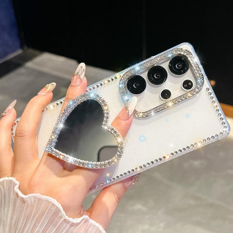 For Samsung Galaxy A26 5G Diamond Glitter Mirror Heart Holder Phone Case