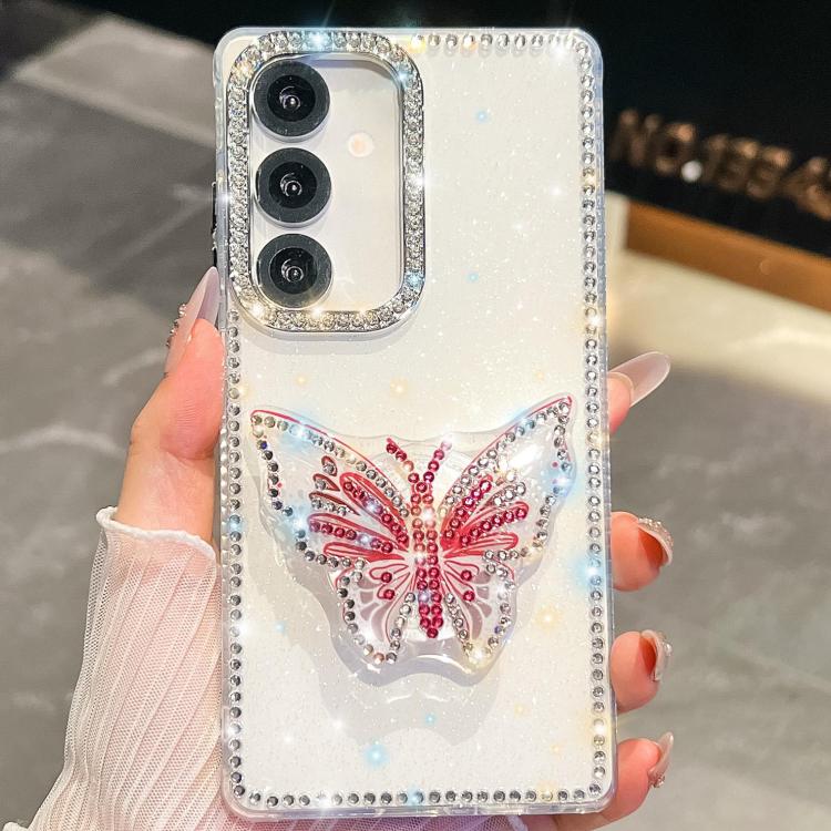 For Samsung Galaxy A15 5G Diamond Glitter Butterfly Holder Phone Case
