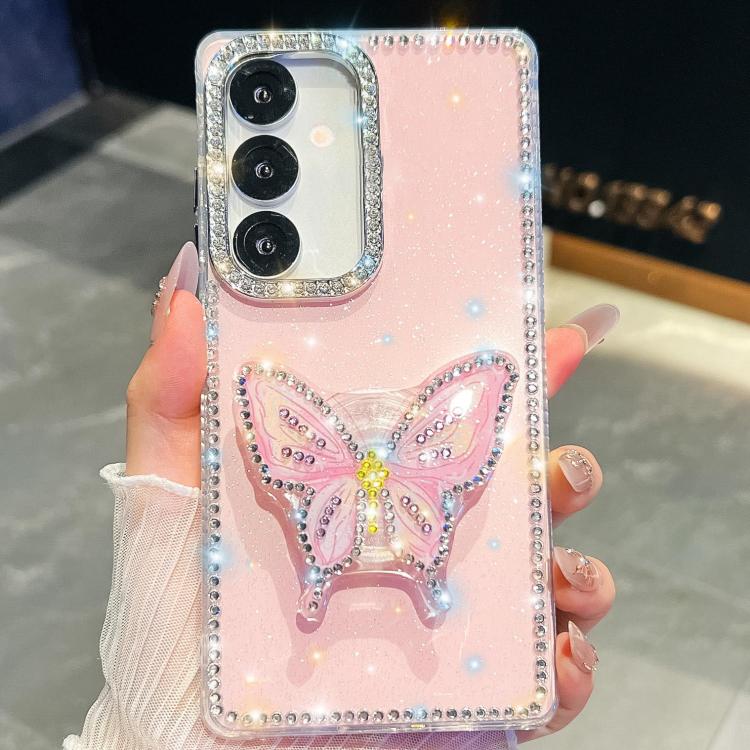 For Samsung Galaxy S24 5G Diamond Glitter Butterfly Holder Phone Case