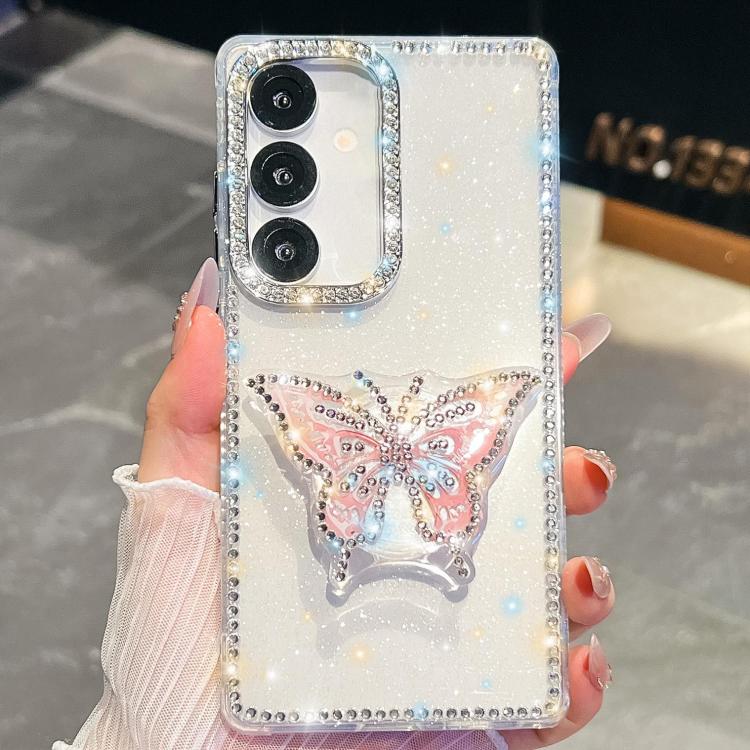 For Samsung Galaxy A07 5G Diamond Glitter Butterfly Holder Phone Case