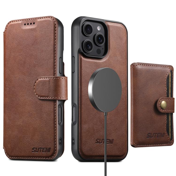 For iPhone 15 Pro Suteni Q05S1 3-in-1 Detachable Wallet MagSafe Leather Phone Case