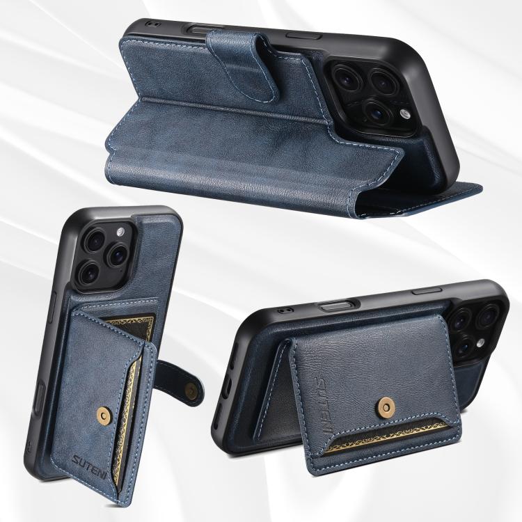 For iPhone 16 Plus Suteni Q05S1 3-in-1 Detachable Wallet MagSafe Leather Phone Case
