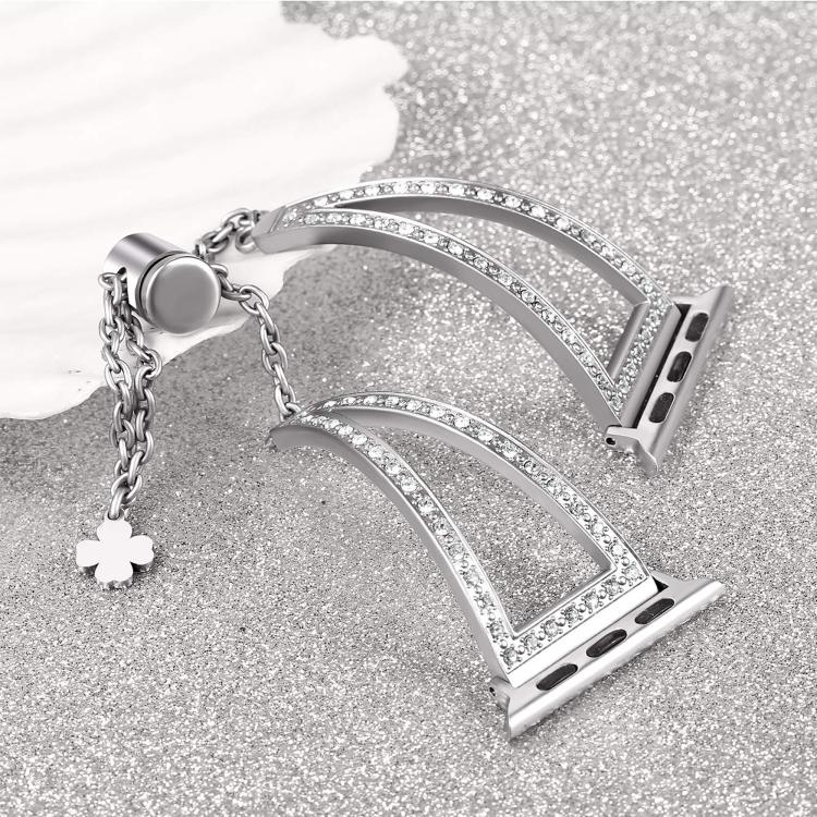 For Apple Watch 46mm / 49mm / 45mm / 44mm V-Shaped Diamond Zinc Alloy Watch Band
