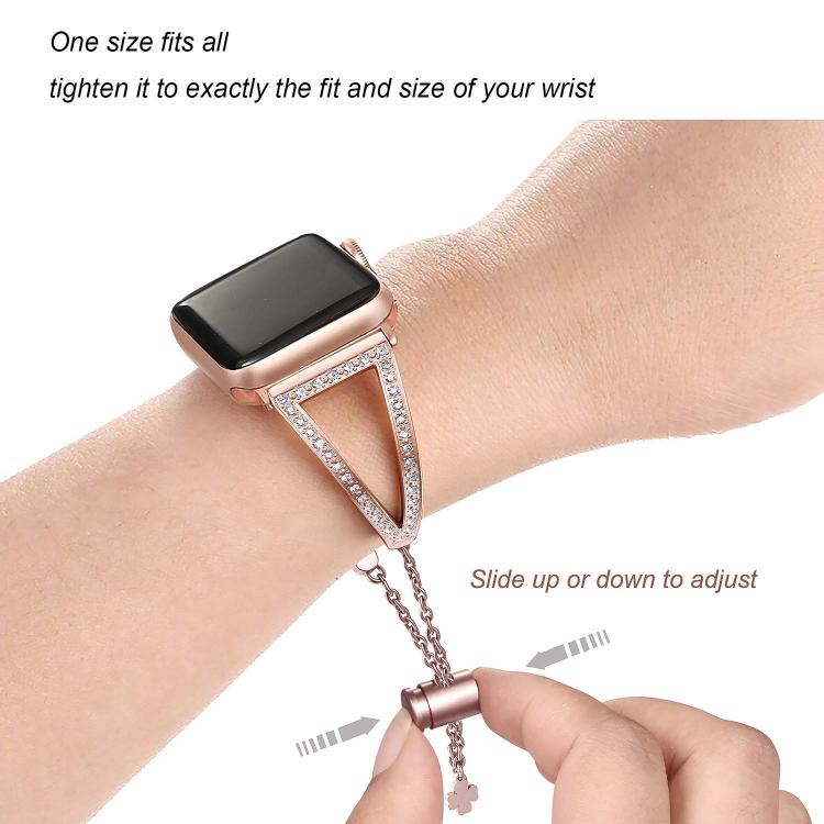 For Apple Watch 42mm / 41mm / 40mm / 38mm V-Shaped Diamond Zinc Alloy Watch Band