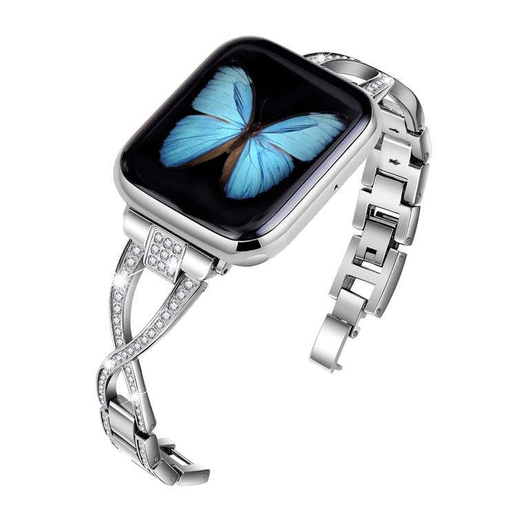 For Apple Watch 46mm / 49mm / 45mm / 44mm Crossed Diamond Zinc Alloy Watch Band