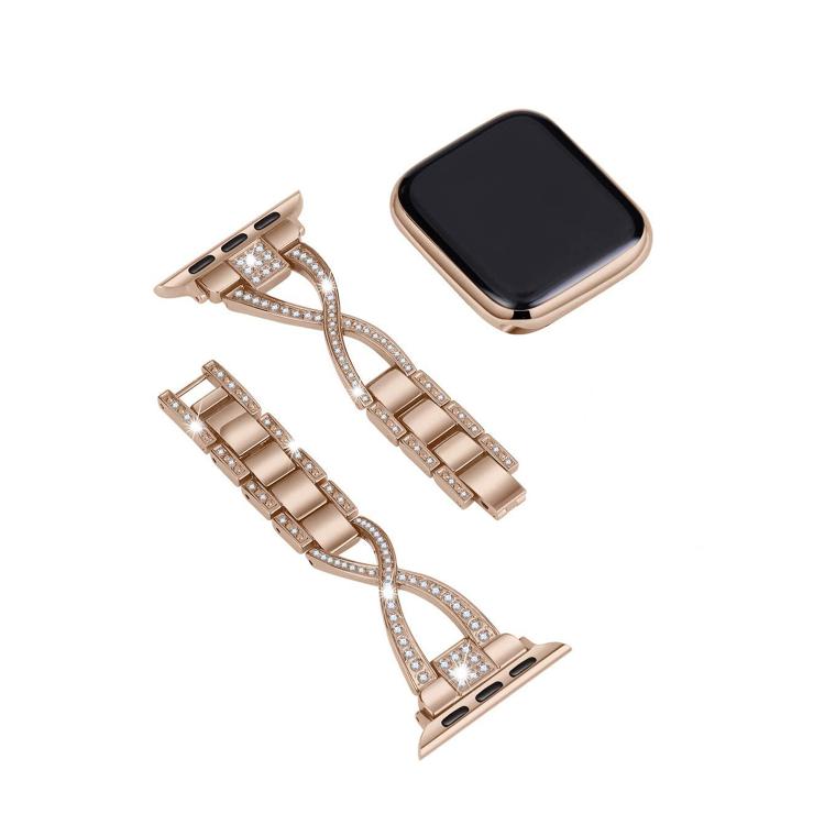 For Apple Watch 46mm / 49mm / 45mm / 44mm Crossed Diamond Zinc Alloy Watch Band