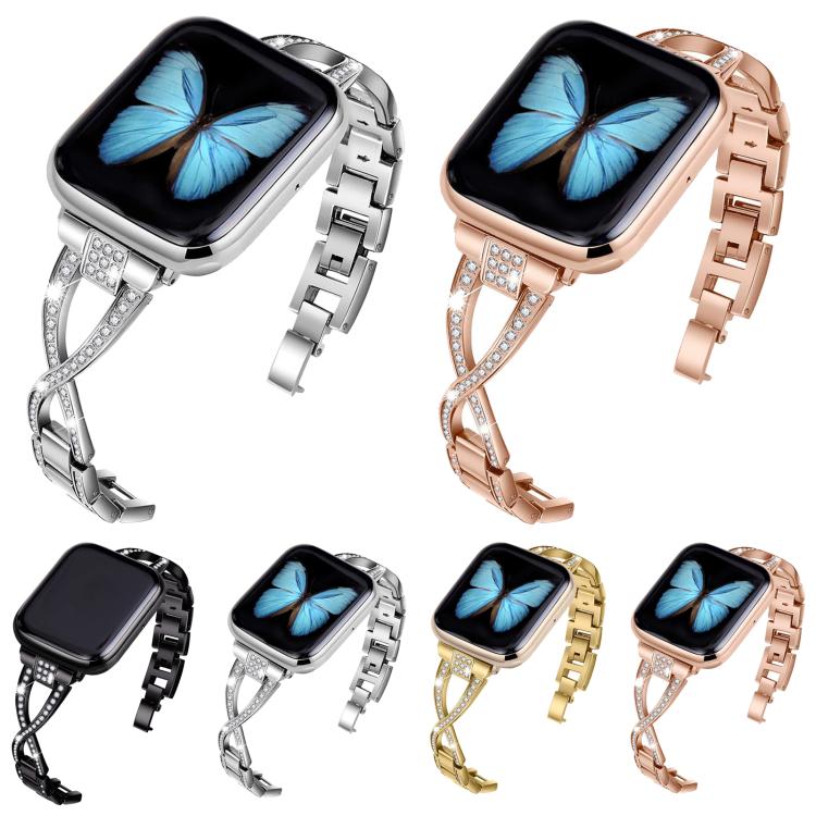 For Apple Watch 46mm / 49mm / 45mm / 44mm Crossed Diamond Zinc Alloy Watch Band