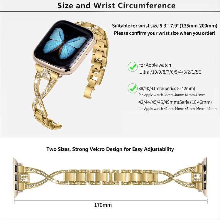 For Apple Watch 46mm / 49mm / 45mm / 44mm Crossed Diamond Zinc Alloy Watch Band