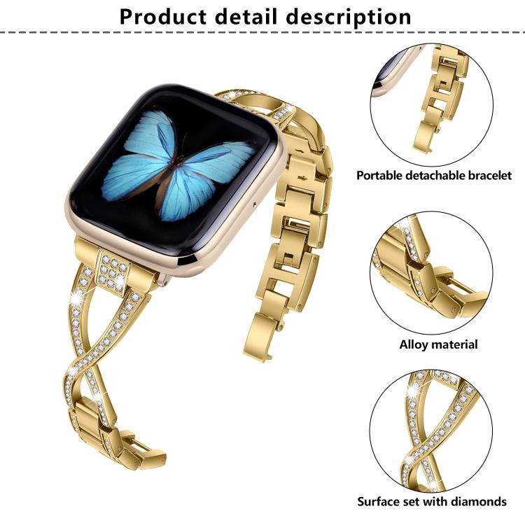 For Apple Watch 46mm / 49mm / 45mm / 44mm Crossed Diamond Zinc Alloy Watch Band