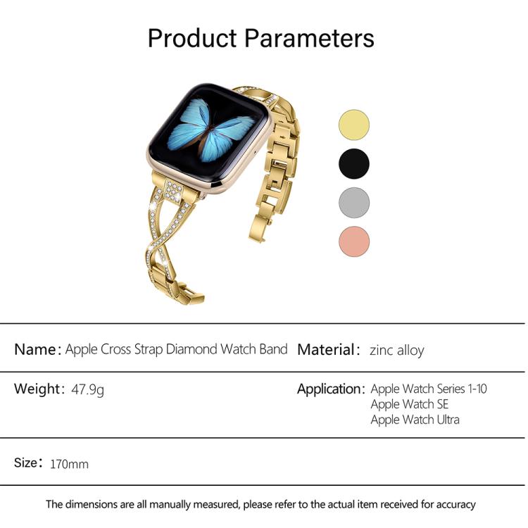 For Apple Watch 46mm / 49mm / 45mm / 44mm Crossed Diamond Zinc Alloy Watch Band