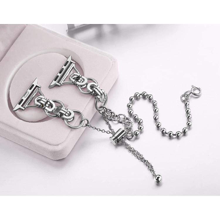 For Apple Watch 46mm / 49mm / 45mm / 44mm Double Circle Beaded Chain Zinc Alloy Watch Band