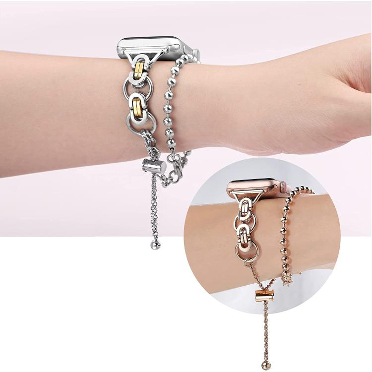 For Apple Watch 46mm / 49mm / 45mm / 44mm Double Circle Beaded Chain Zinc Alloy Watch Band
