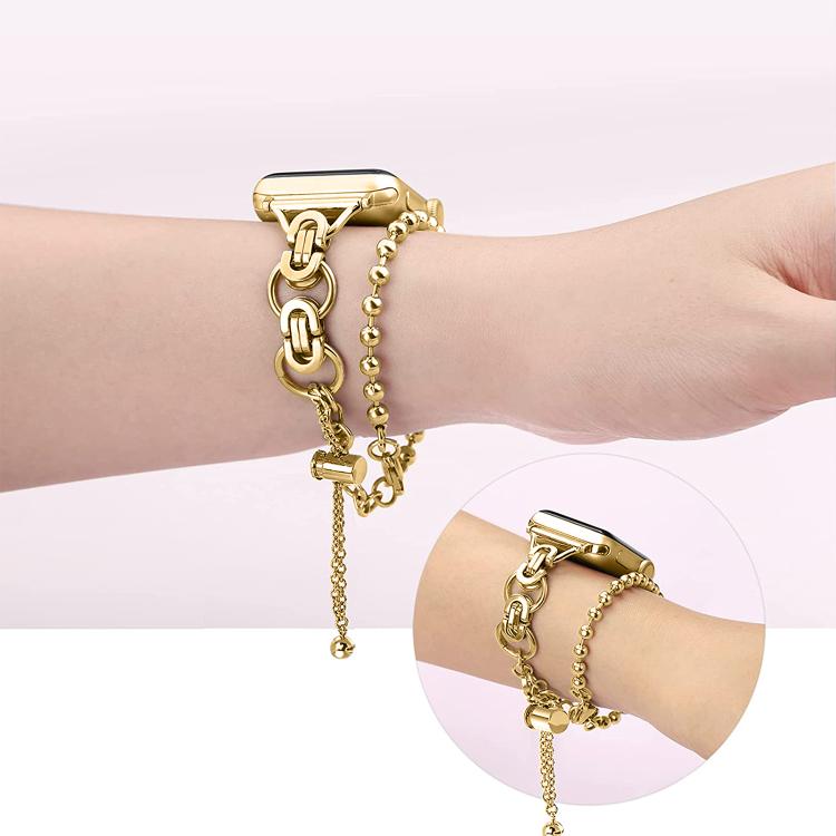 For Apple Watch 46mm / 49mm / 45mm / 44mm Double Circle Beaded Chain Zinc Alloy Watch Band