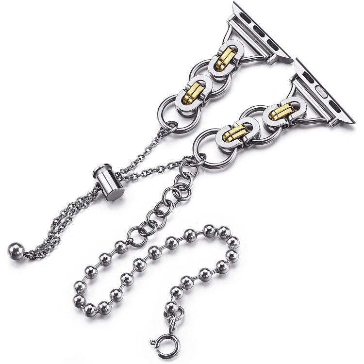 For Apple Watch 46mm / 49mm / 45mm / 44mm Double Circle Beaded Chain Zinc Alloy Watch Band
