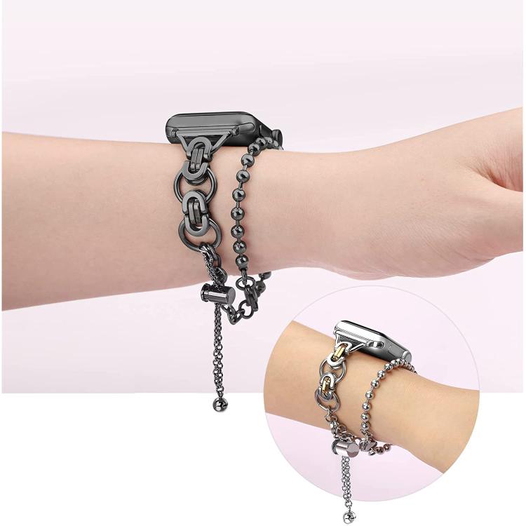 For Apple Watch 42mm / 41mm / 40mm / 38mm Double Circle Beaded Chain Zinc Alloy Watch Band