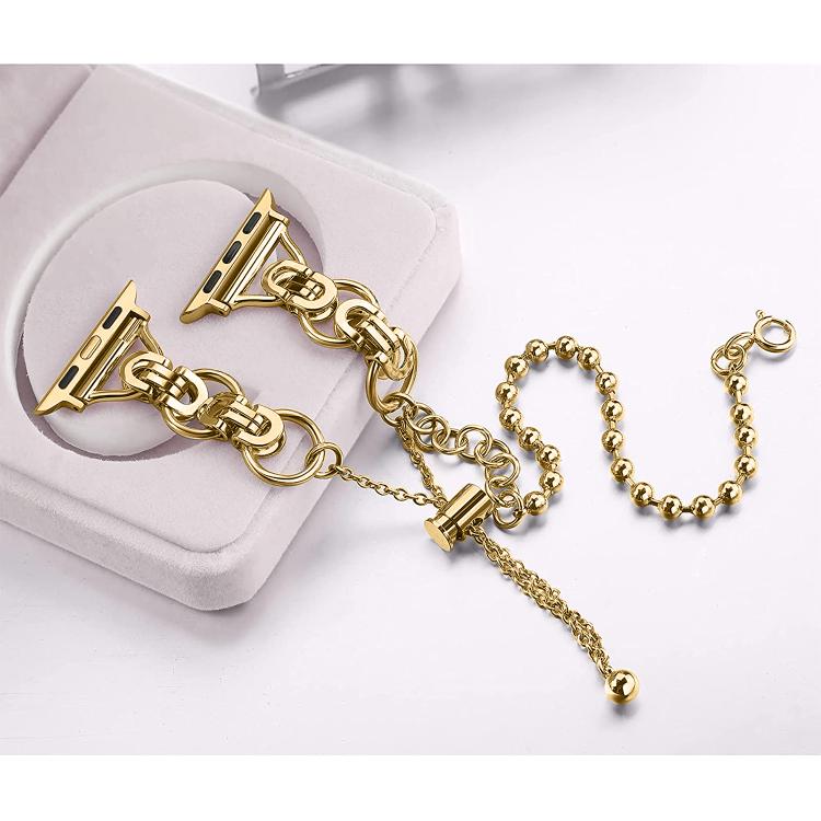 For Apple Watch 42mm / 41mm / 40mm / 38mm Double Circle Beaded Chain Zinc Alloy Watch Band