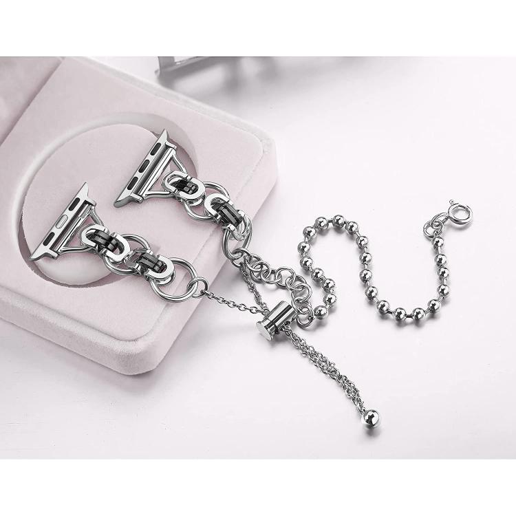 For Apple Watch 42mm / 41mm / 40mm / 38mm Double Circle Beaded Chain Zinc Alloy Watch Band