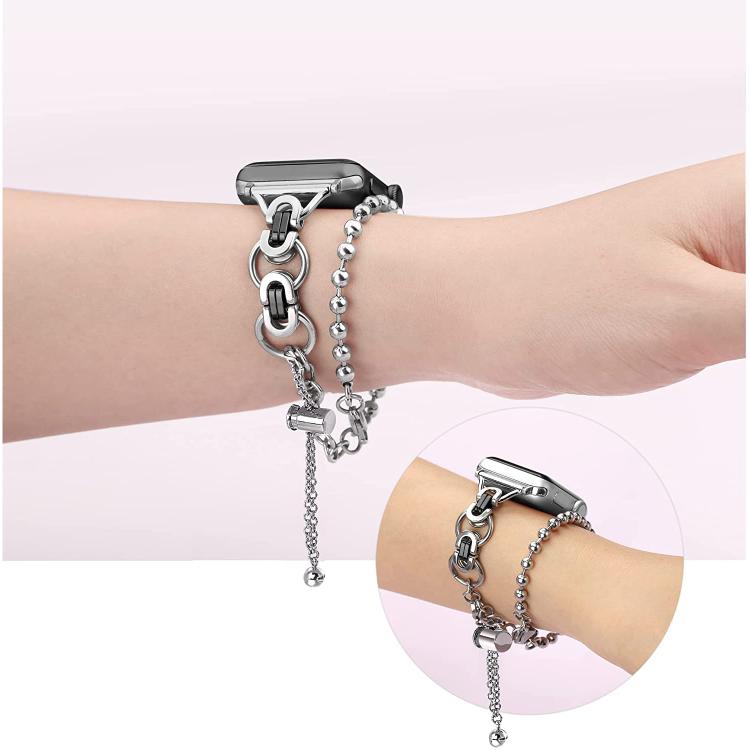 For Apple Watch 42mm / 41mm / 40mm / 38mm Double Circle Beaded Chain Zinc Alloy Watch Band