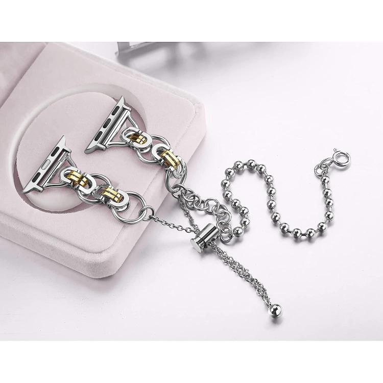 For Apple Watch 42mm / 41mm / 40mm / 38mm Double Circle Beaded Chain Zinc Alloy Watch Band
