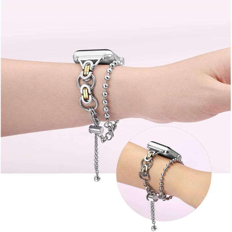 For Apple Watch 42mm / 41mm / 40mm / 38mm Double Circle Beaded Chain Zinc Alloy Watch Band