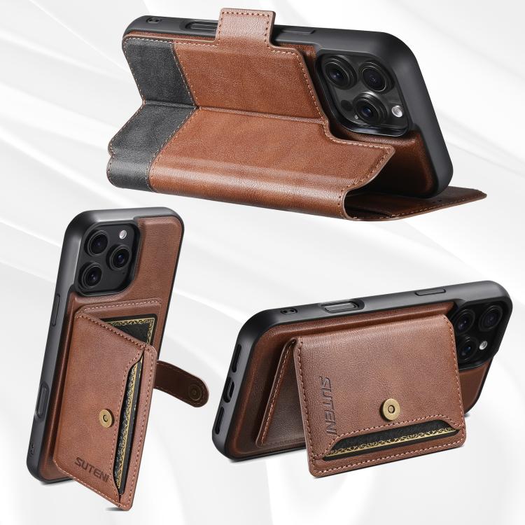 For iPhone 14 Plus Suteni Q06S1 3-in-1 Splicing Detachable Wallet MagSafe Leather Phone Case