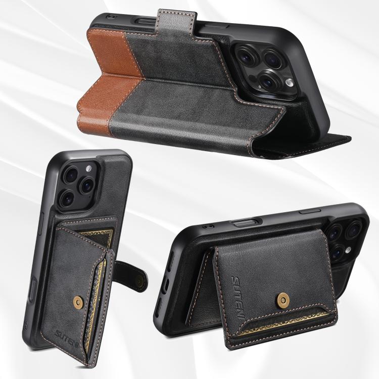 For iPhone 13 Pro Suteni Q06S1 3-in-1 Splicing Detachable Wallet MagSafe Leather Phone Case
