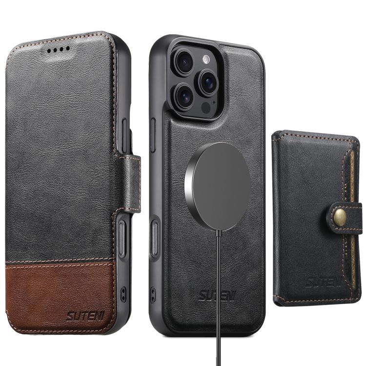 For iPhone 17 Pro Max Suteni Q06S1 3-in-1 Splicing Detachable Wallet MagSafe Leather Phone Case