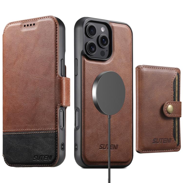 For iPhone 17 Suteni Q06S1 3-in-1 Splicing Detachable Wallet MagSafe Leather Phone Case
