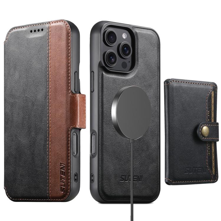 For iPhone 17 Suteni Q07S1 3-in-1 Detachable Wallet MagSafe Splicing Leather Phone Case