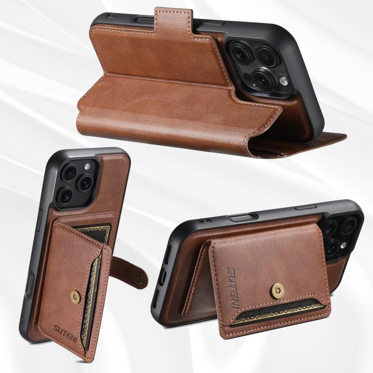 For iPhone 17 Suteni Q07S1 3-in-1 Detachable Wallet MagSafe Splicing Leather Phone Case