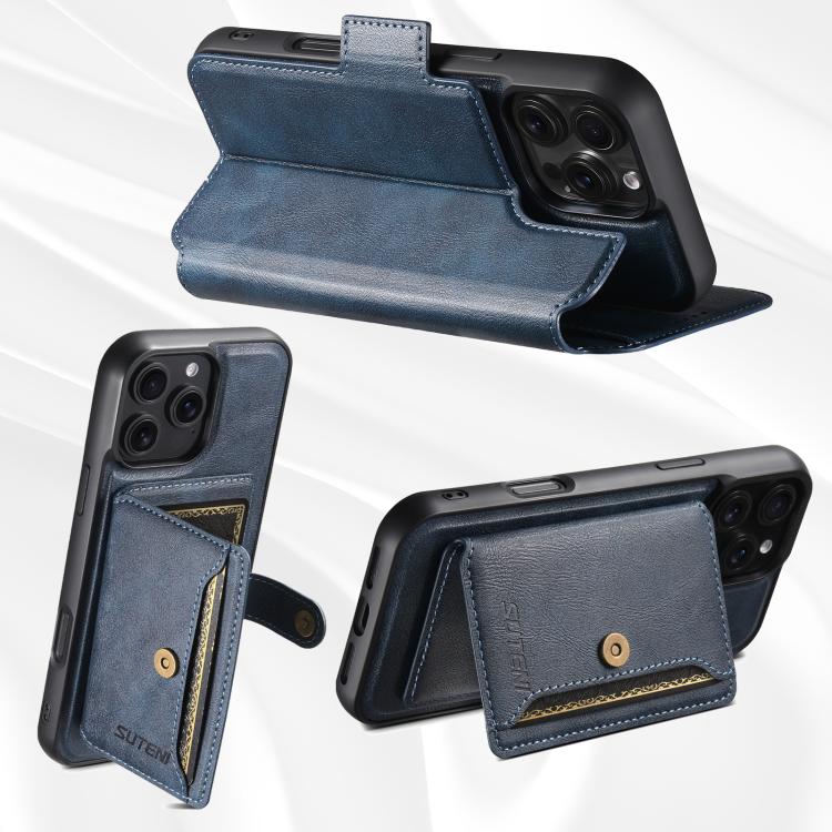 For iPhone 17 Suteni Q07S1 3-in-1 Detachable Wallet MagSafe Splicing Leather Phone Case