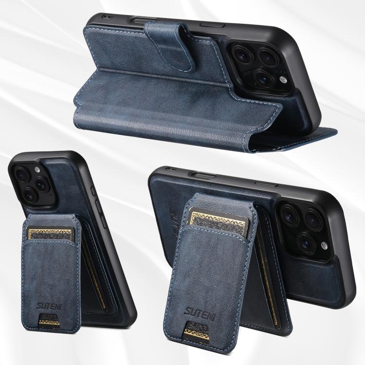 For iPhone 16 Plus Suteni Q05S2 3-in-1 Detachable Vertical Flip Wallet MagSafe Leather Phone Case