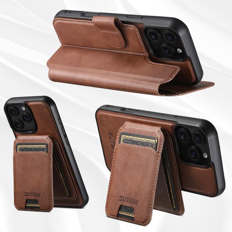 For iPhone 16 Suteni Q05S2 3-in-1 Detachable Vertical Flip Wallet MagSafe Leather Phone Case