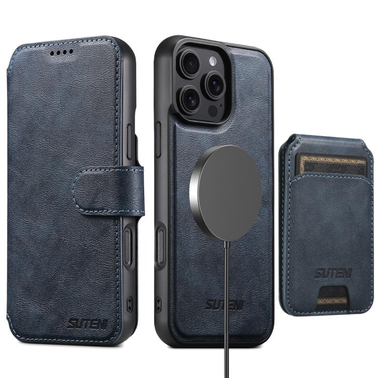 For iPhone 13 Suteni Q05S2 3-in-1 Detachable Vertical Flip Wallet MagSafe Leather Phone Case