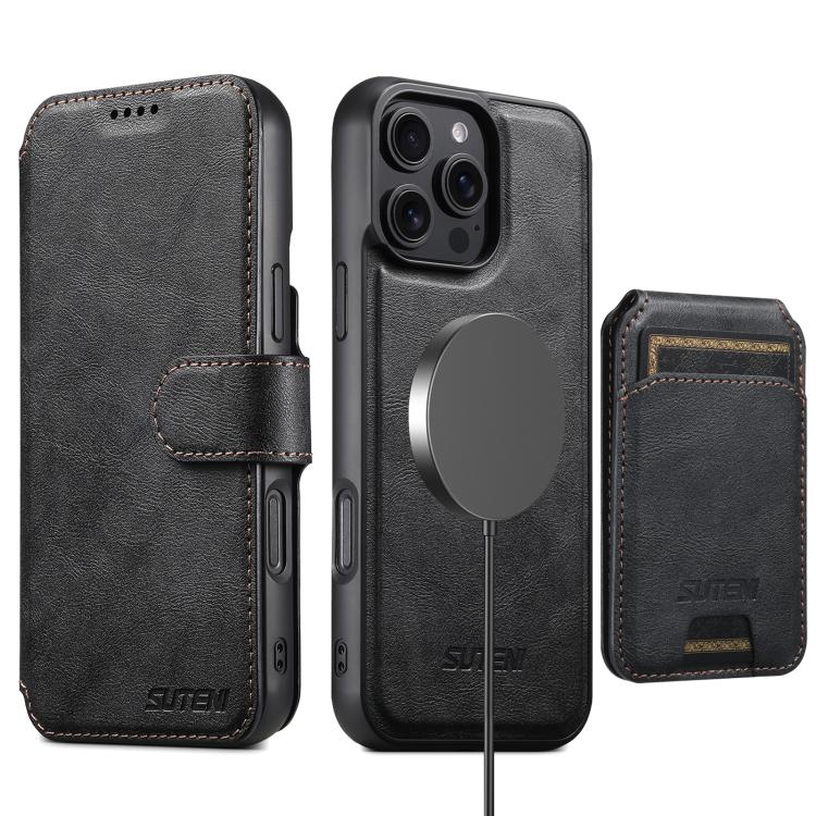 For iPhone 12 Pro Suteni Q05S2 3-in-1 Detachable Vertical Flip Wallet MagSafe Leather Phone Case