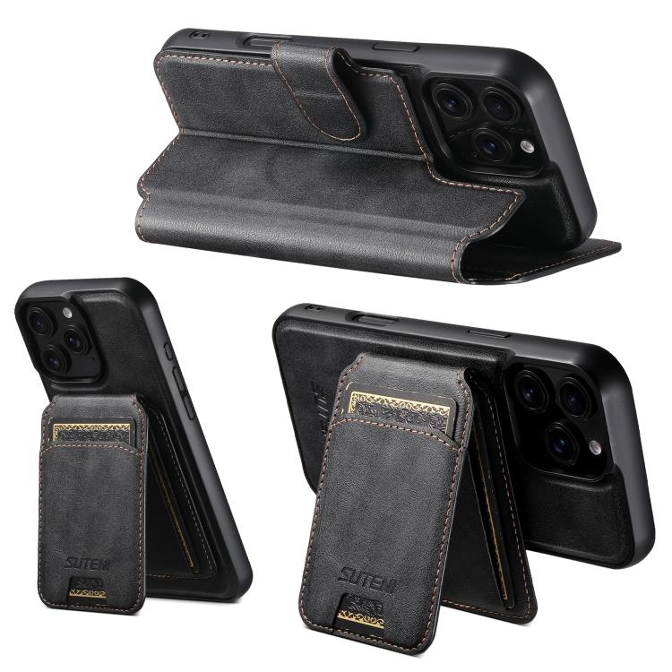 For iPhone 12 Pro Suteni Q05S2 3-in-1 Detachable Vertical Flip Wallet MagSafe Leather Phone Case