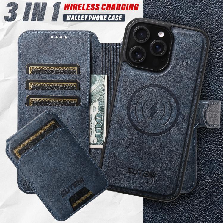 For iPhone 17 Suteni Q05S2 3-in-1 Detachable Vertical Flip Wallet MagSafe Leather Phone Case