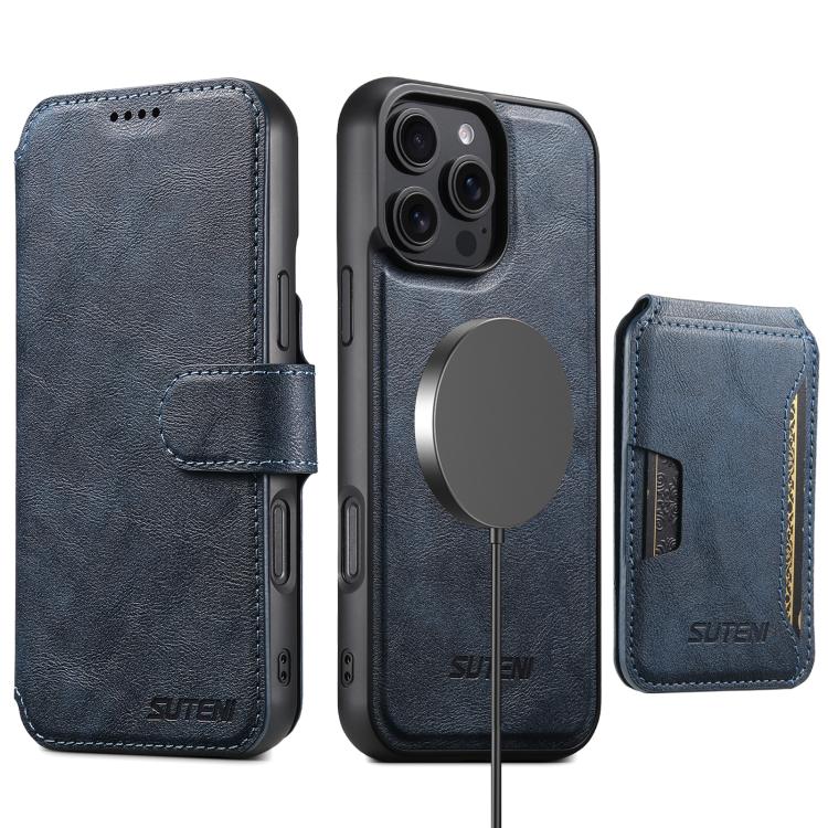 For iPhone 15 Pro Max Suteni Q05S3 3-in-1 Detachable Vertical Flip Wallet MagSafe Leather Phone Case