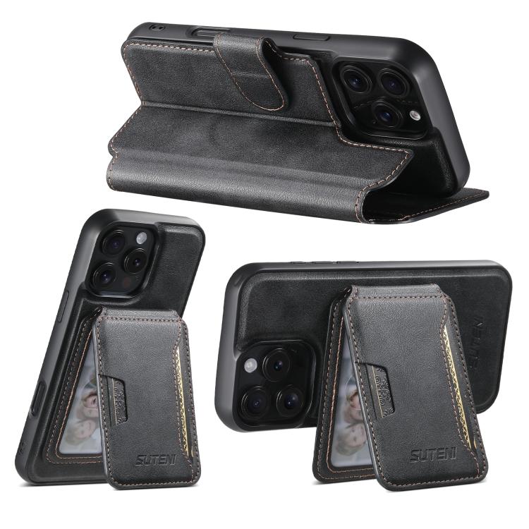 For iPhone 14 Plus Suteni Q05S3 3-in-1 Detachable Vertical Flip Wallet MagSafe Leather Phone Case
